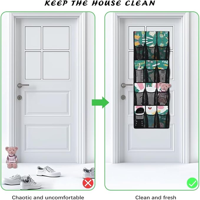 Rabbit Over the Door Shoe Organizer,12 Large Breathable Mesh Pockets,Space Saving Hanging Storage Holder,Closet Rack Hanger Hangs on Closets for Shoes,Accessories,Home Essentials