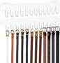 Belt Hanger Wall Mount, Adhesive Wooden Closet Belt Organizer with 24 Metal Hooks, Large Capacity, 2 Installation Options, White, 2 Pcs