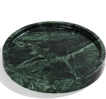 YMXYJM Real Natural Round Marble Tray for Bathroom, Genuine Marble Stone Vanity Tray, Luxury Storage Trays for Kitchen, Vanity, Home Decor, Dresser, Non-Resin/Non-Ceramic, 10"x 1", Green