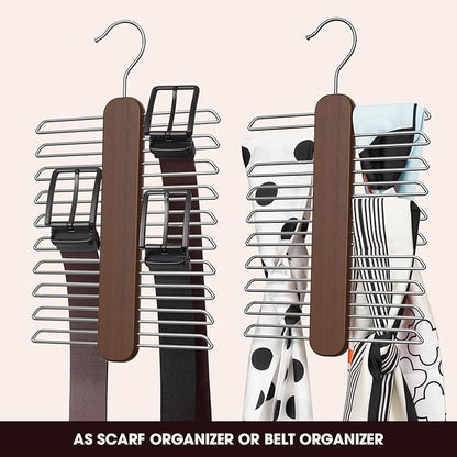Tie Hanger,Tie Organizer for Closet 20 Storage Capacity,Wooden Necktie Organizer Tie Holder,360 Degree Rotating Accessory Organizers for Tie,Belt,Scarf