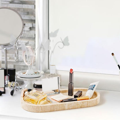 Marble Vanity Tray 11.8" x 5" Italy Natural Travertine Stone Decorative Trays for Jewelry Candles Perfume, Countertop Storage Organizer for Bathroom Dresser Kitchen Home Decor Beige (WH033)