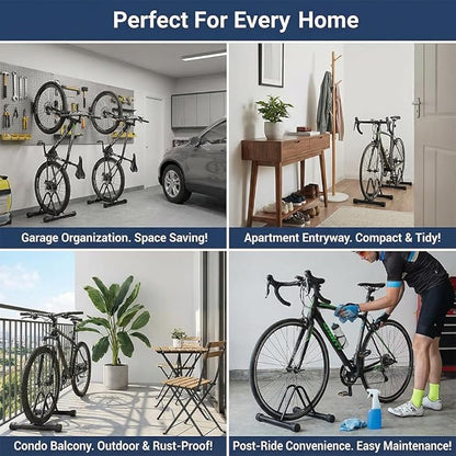Heavy-Duty Bicycle Parking Stand – Floor & Wall Mounted Rack for Mountain, Road, and Kids Bikes – Rustproof Carbon Steel Frame with Non-Slip Base