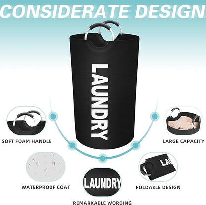 StorageRight 90L Large Laundry Basket, Laundry Hamper, Dirty Clothes Hamper for Laundry, Collapsible, Waterproof Laundry Baskets with Foam Protected Aluminum Handles for Laundry, Dorm, Family (Black)