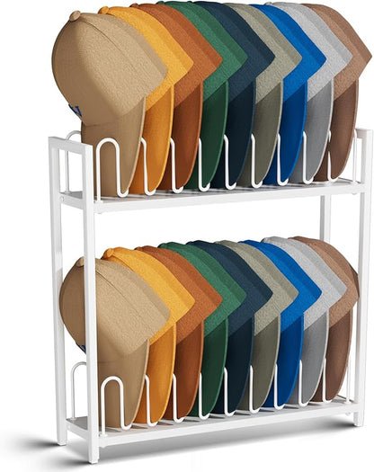 Cinati 2-Tier Hat Organizer for Baseball Caps, 18 Capacity Freestanding Baseball Cap Rack, Metal & Wood Hat Storage for Closet Entryway Bedroom, Black Cap Holder Stand, Gifts for Men Dad