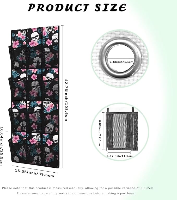 Skull Over The Door Pantry Organizer,Hanging Baskets with 12 Mesh Large Pockets,Over The Door Organizer,Pantry Organizers and Storage,Stable Spice Rack for Kitchen,Bathroom,Closet