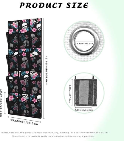 Skull Over The Door Pantry Organizer,Hanging Baskets with 12 Mesh Large Pockets,Over The Door Organizer,Pantry Organizers and Storage,Stable Spice Rack for Kitchen,Bathroom,Closet