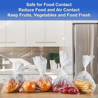 LabelMore Plastic Produce Bags on a Roll, Clear, Food Storage Bags for Bread, Vegetable, Fruits and Meat, 350 Bags/Roll (12''X16''/10 Rolls)