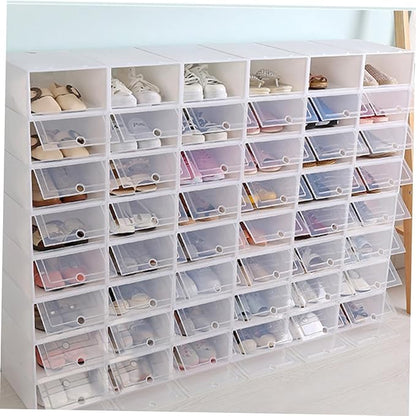 Cabilock 12pcs Large Thickened Plastic Shoes Storage Boxes Stackable Shoe Containers for Closet Organization White