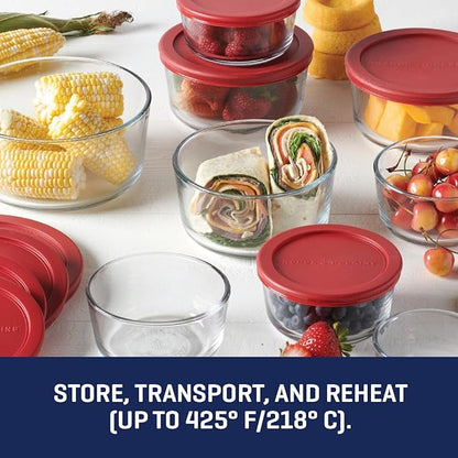 Anchor Hocking 18 Piece Glass Storage Containers with Lids (9 Glass Food Storage Containers & 9 Red SnugFit Lids)
