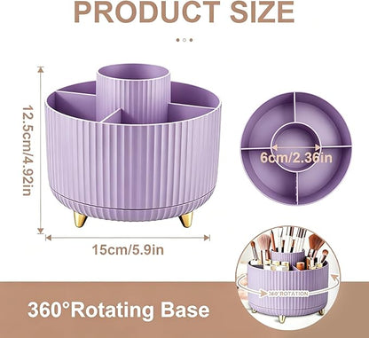 360° Rotating Makeup Brush Holder Organizer, Purple Countertop Cosmetic Display Case, Spinning Skincare Storage Carousel for Vanity, Desktop & Bathroom