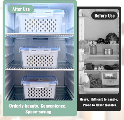 3 PCS Fruit Storage Containers for Fridge Food Berry Storage Container Set with Removable Strainer Lid Berries Container for Fridge BPA-Free Plastic Crisper for Long-Term Freshness