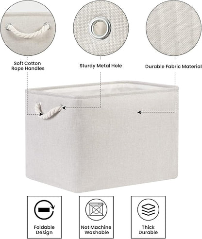 Bidtakay Large Fabric Storage Bins Beige Linen Closet Organizers Set of 2 Baskets for Shelves Clothes Bedroom 16x11.8x11.8 Inch Foldable Organization Baskets for Towels Blankets Storage Dog Toys