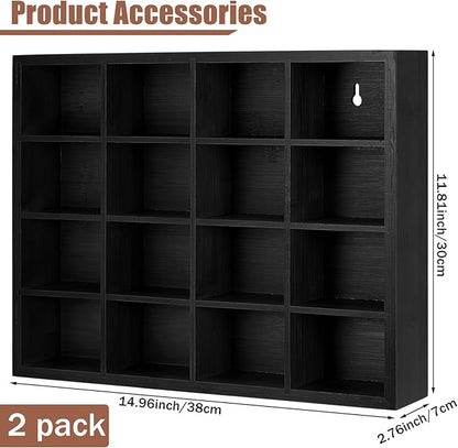 Wesiti Tie Box Organizer Wall Mounted Tie Rack with 16 Compartments Bamboo Belt Holder for Men Scarf Necktie Home Wall Closet(Black Color,2 Pieces)