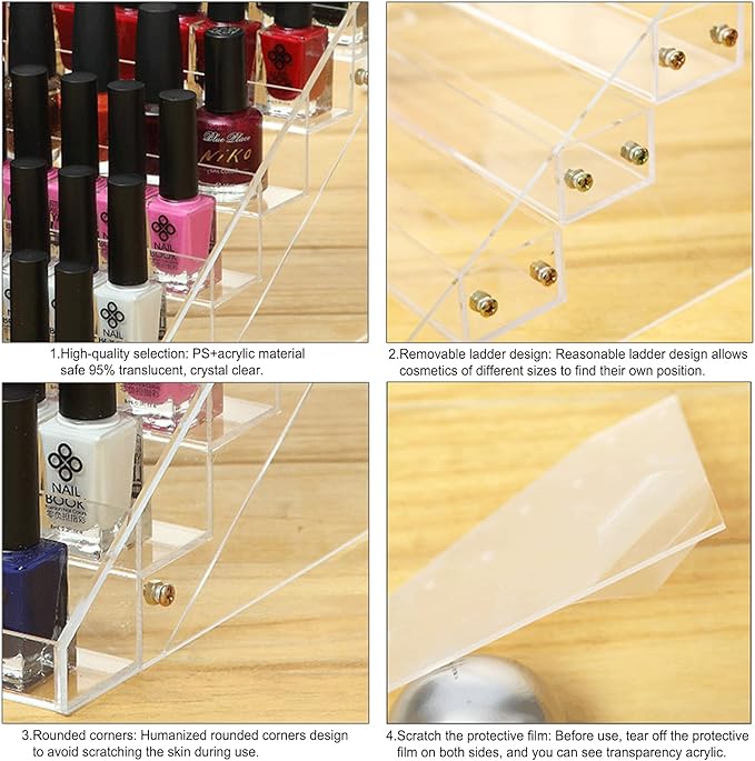 Umirokin 3 Tier Acrylic Nail Polish Organizer Rack, Clear Nail Polish Display Shelf Holds 36-45 Bottles, Essential Oil & Tattoo Ink Holder Stand, Countertop Storage Organizer for Vanity Salon Bathroom