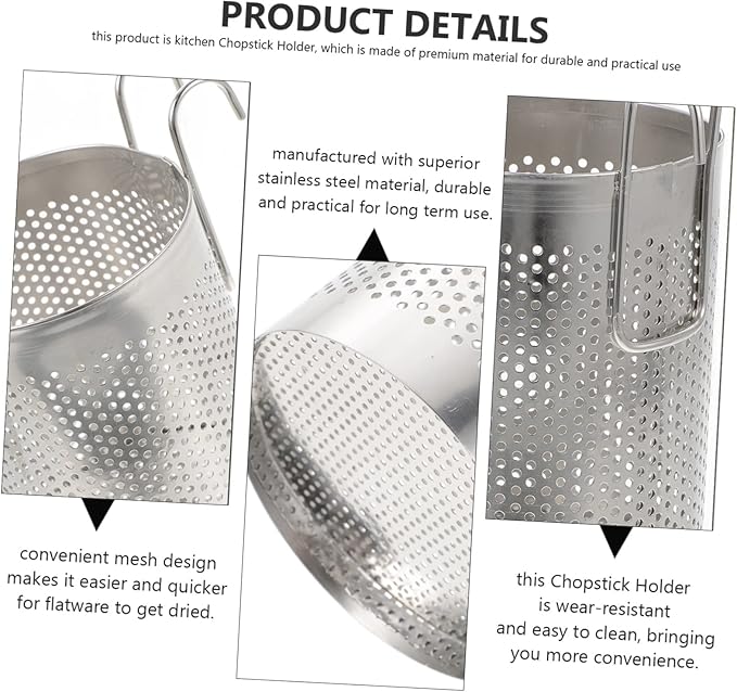 Stainless Steel Hanging Chopstick Holder Kitchen Cutlery Drying Rack Utensil Organizer with Mesh Drainage for Countertop Storage 5.82X3.54X3.54 Inches