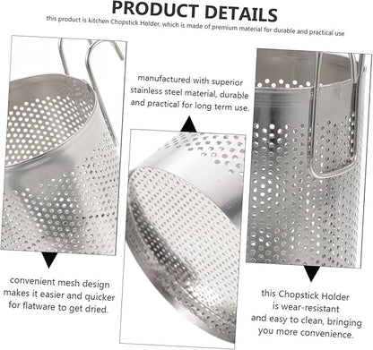 Stainless Steel Hanging Chopstick Holder Kitchen Cutlery Drying Rack Utensil Organizer with Mesh Drainage for Countertop Storage 5.82X3.54X3.54 Inches