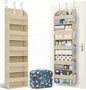 Over the Door Organizer with Toiletry Bag - 5 Shelf Hanging Organizer with 5 Large Pockets - Heavy Duty Storage for Bedroom, Bathroom, Pantry, Nursery (Beige)