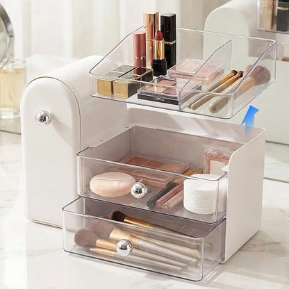 Makeup Organizer with Makeup Brush Holder, Vanity Organizer Large Cosmetic Display Cases, Skincare Organizers and Bathroom Countertop Organizer, Gifts for Women (White)