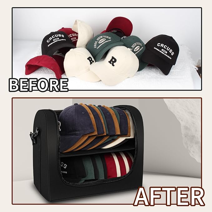 Samplife Baseball Cap Organizer Carrier, Hat Bag for Travel and Moving, Cap Traveling Case for Men, Portable Hat Storage box holder for 28 Caps Perfect for Home & On-the-Go (Black)