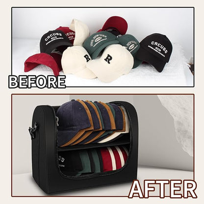 Samplife Baseball Cap Organizer Carrier, Hat Bag for Travel and Moving, Cap Traveling Case for Men, Portable Hat Storage box holder for 28 Caps Perfect for Home & On-the-Go (Black)