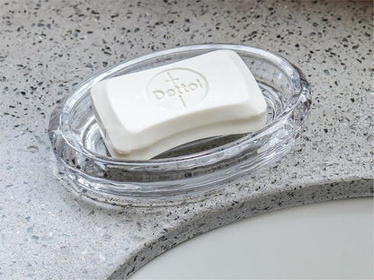 Glass Soap Dish for Bathroom Countertop, Shower, Kitchen Sink, Oval Heavy Bar Soap Holder with Raised Ridges, Transparent, 1 Pack
