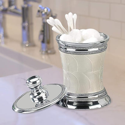 nu steel Fantasy Bathroom Vanity Countertop Storage Organizer Canister Jar for Cotton Swabs, Rounds, Balls, Makeup Sponges, Bath Salts - White Mop Finish