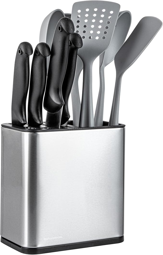 Restaurantware Stainless Steel Utensil Holder 1 Count 7.7 x 4.6 x 7.8 Inches Durable Cutlery Storage Flatware Organizer Rust-Resistant Sink Caddy Silver Kitchenware Holder