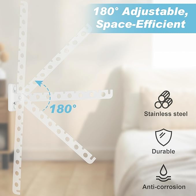 Alise Clothes Drying Rack Wall Mounted Coat Hanger, Foldable Hangers Rack Clothes Hook Closet Storage Organizer, Swivel Space Saving Clothes Hanger Rack for Bedroom Bathroom Laundry,White