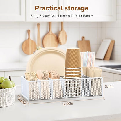 Utensil Caddy for Party - Paper Plate Holder,Utensil Silverware Caddy Utensil Holder Paper plate Organizer with 6 Compartments for Party, Camping, Picnic