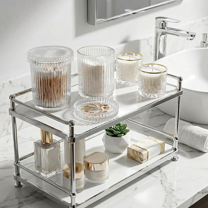 rejomiik Glass Qtip Holder Dispenser 2 Pack, Bathroom Canister Apothecary Jars with Lids, Vanity Makeup Accessories Storage Organizer for Cotton Swabs, Cotton Balls, Pads, Floss Picks, Clear