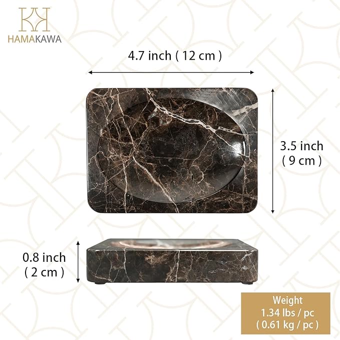 Natural Marble Soap Dish, Rectangle Emperador Dark Jewelry Dish, Dark Brown Style Shower Soap Holder, Modern Stone Sponge Holder, Bar Soap Saver Tray for Bathroom, Kitchen, Easy to Clean