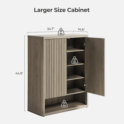 SICOTAS Shoe Cabinet 44 inch Tall Fluted Shoe Cabinet with Doors & 4 Shelves Wooden Large Hidden Shoe Storage Organizer Modern Free Standing 6-Tier Cabinet for Entryway Living Room Closet