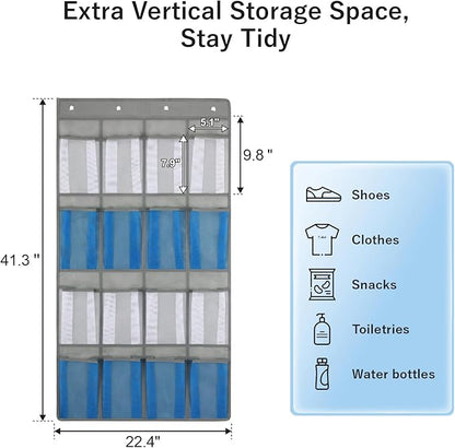F-color 16-Pocket Hanging Organizer - Over the Door Shoe Organizer, Cruise Essentials for Cabin & RV, Breathable Mesh Storage Pockets, Space Saving Hanging Storage Holder with 4 Sturdy Metal Hooks