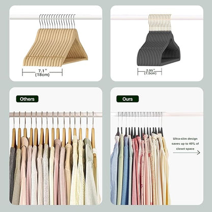 36 Packs Velvet Clothes Hangers, 17.3 Inches Non-Slip Skirt Hangers, Sturdy Dresses Hangers with Shoulder Notches, Space Saving Clothing Hangers for Adults, Dark Gray with Gold Hook