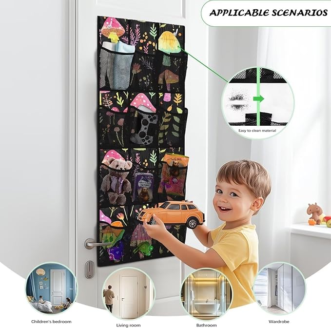 Mushrooms Over the Door Dorm Hanging Organizer - Space Saving 12 Pockets for Stationery, Snacks for Kitchen, Office, Dorm Rooms