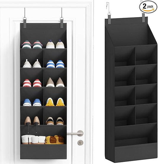 Lifewit 6 Tier Over the Door Shoe Organizer with 11 Large Deep Pockets, Fabric Hanging Shoes Shelf for Closet, Dorm Storage, Fit Up to 12 Pair Shoe Rack Holder for Sneakers, Boots, Black