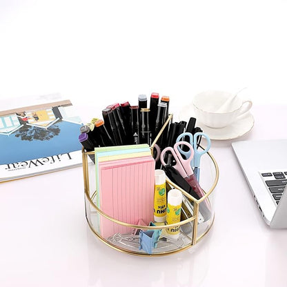 Hipiwe 360 Rotating Makeup Organizer 3-Slot Gold Glass Spinning Cosmetic Display Case Round Vanity Storage Holder Dresser Bathroom Organizer for Prefume Makeup Bushes Lipsticks