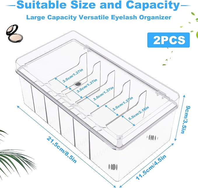 2Pcs Lash Cart Organizer For Lash Techs,Acrylic Lashes Extension Organizers and Storage for Do Your Own Lash and Brows at Home,Clear Container for False Eyelash Supplies, Separated Lash Organizer Box
