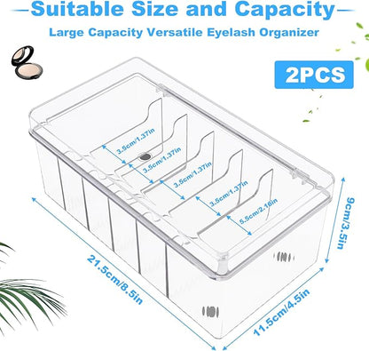 2Pcs Lash Cart Organizer For Lash Techs,Acrylic Lashes Extension Organizers and Storage for Do Your Own Lash and Brows at Home,Clear Container for False Eyelash Supplies, Separated Lash Organizer Box