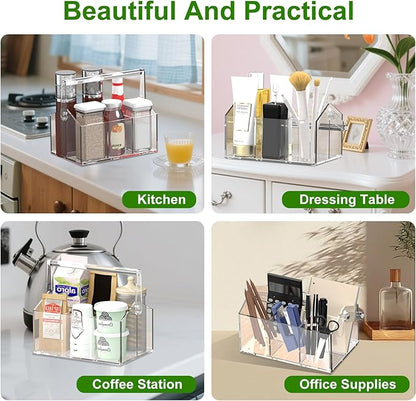 Chivalral Acrylic Utensil Holder & Paper Plate Holders -Clear Space-Saving Cutlery Caddy and Silverware Organizer for Kitchen, Table, Buffet, Party, Picnic, Camping Indoor Outdoor Use