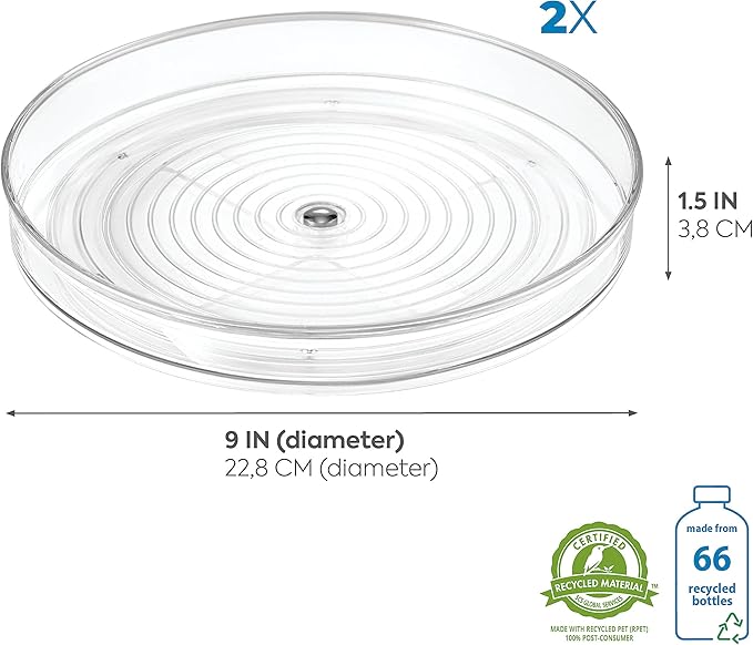 iDesign 9-Inch Lazy Susan Organizer - Small Lazy Susan Turntable for Cabinet or Pantry, 2-Pack, Clear