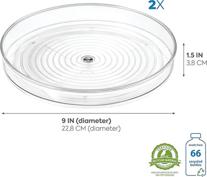 iDesign 9-Inch Lazy Susan Organizer - Small Lazy Susan Turntable for Cabinet or Pantry, 2-Pack, Clear