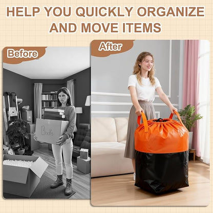 uxcell 2Pcs Extra Large Moving Bags, 15 x 12.6 x 24" Heavy Duty Woven Clothes Storage Totes Waterproof Packing Bags with Elastic Band and Handle for Home Camping Packing Quilts, Orange