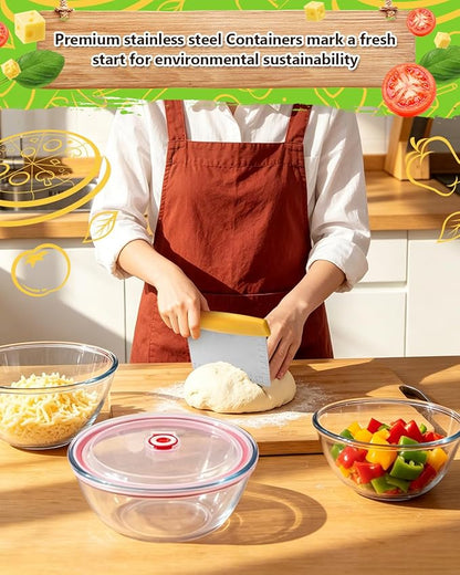 2 Pack Pizza Dough Proofing Container, 2000ML Glass Proofing Box with Clear Airtight Lid, Stackable Fermentation Storage for Dough Balls & Bread, Includes Cutter