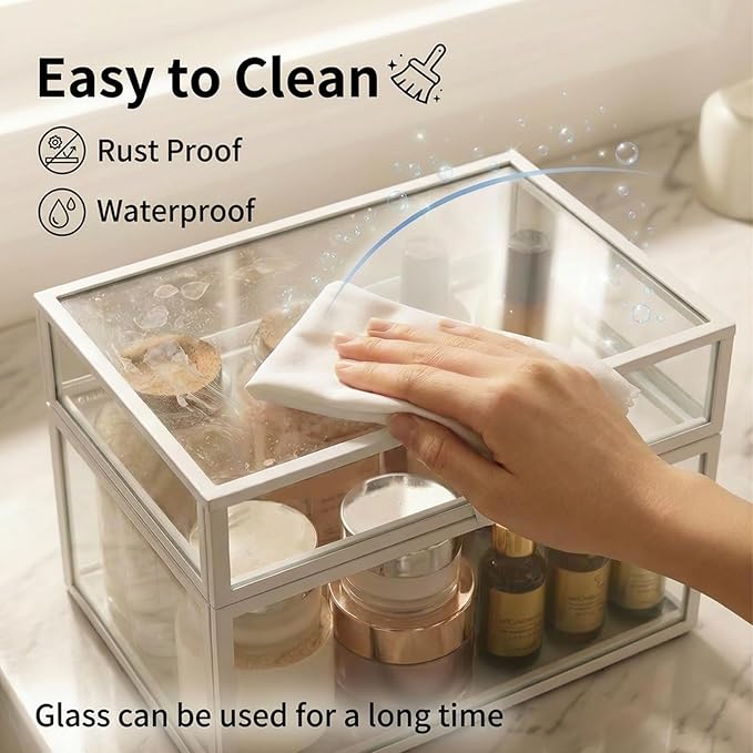 40 Lipsticks Organizer with Lid, Glass Display Box Fits Large Perfume & Skincare, Easy-Access Organiser for Vanity Countertop, Multifunctional Display Box in Any Rooms