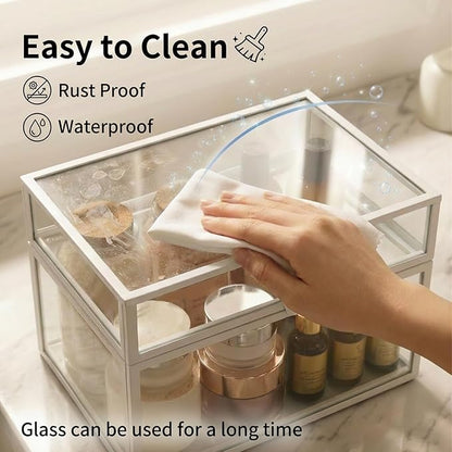 40 Lipsticks Organizer with Lid, Glass Display Box Fits Large Perfume & Skincare, Easy-Access Organiser for Vanity Countertop, Multifunctional Display Box in Any Rooms
