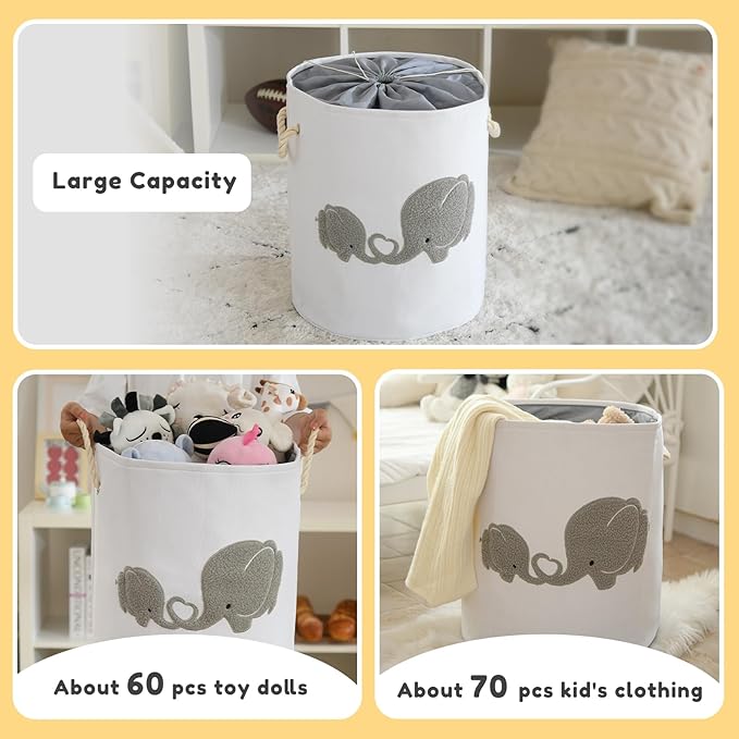 Baby Hamper Extra Large Nursery Hamper, 58L Kids Toys Basket Laundry Basket for Baby's Dirty Clothes Collapsible Storage Basket Canvas Clothes Hamper Toy Box Dorm Room Essentials for College