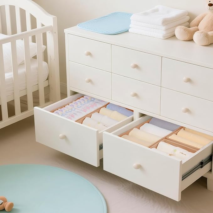 Criusia Drawer Organizer Clothes, 10 Pack Dresser Organizer for Baby Clothes, Underwear, Sock- Foldable Closet Organization and Storage Dividers Bins for Nursery, Bedroom (Brown)