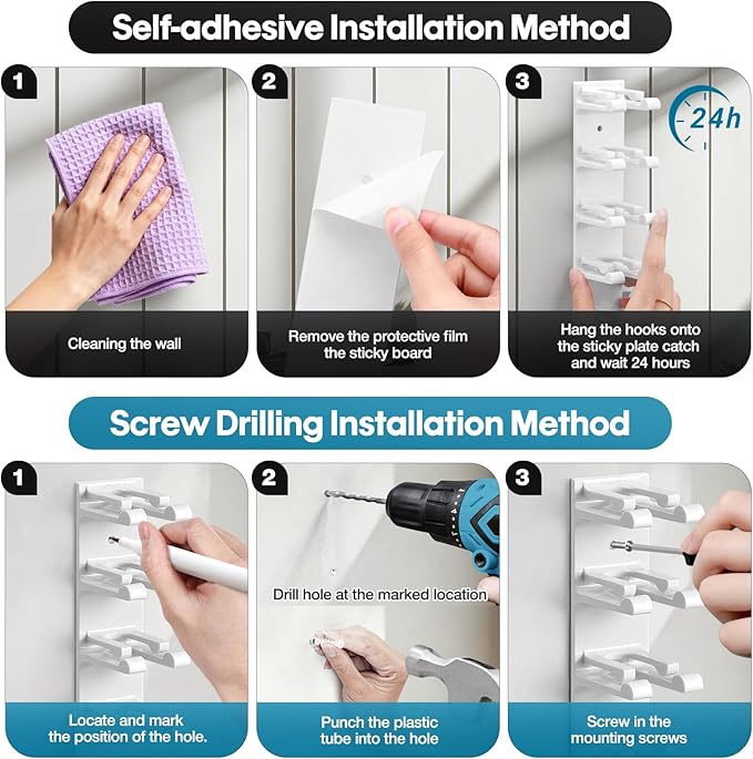 Hat Organizer for Baseball Caps Wall, 2 Pack Hat Holder for Closet Door Hold up to 16 Hats,Hat Hook with Adhesive and 8 Screws, Hat Hanger Cap Holder Hat Hangers for Wall Closet Door Bedroom(A-White)