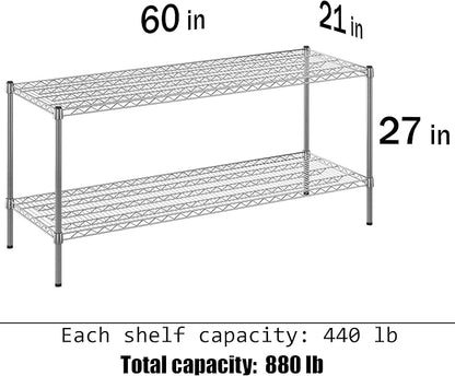 21" Deep x 60" Wide x 27" Height Wire Shelving Kit | 2-Tier | NSF Commercial Storage Rack Unit